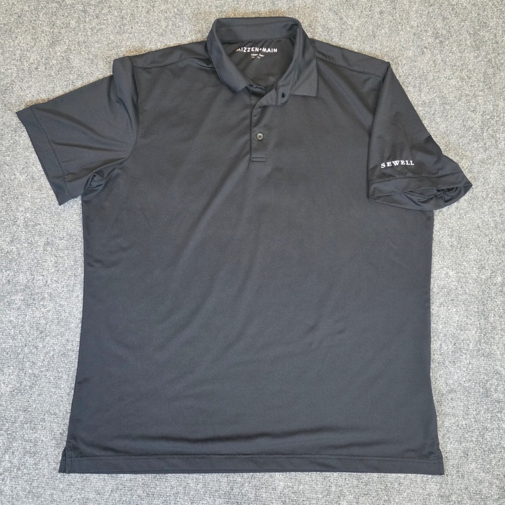 Mizzen+Main Polo Shirt Mens Large Black Performance Sewell Logo‎ Short Sleeve